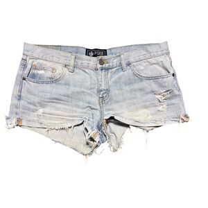 PINK Victorias Secret Denim Jean Shorts SZ 10 Light Wash Distressed Micro Cheeky